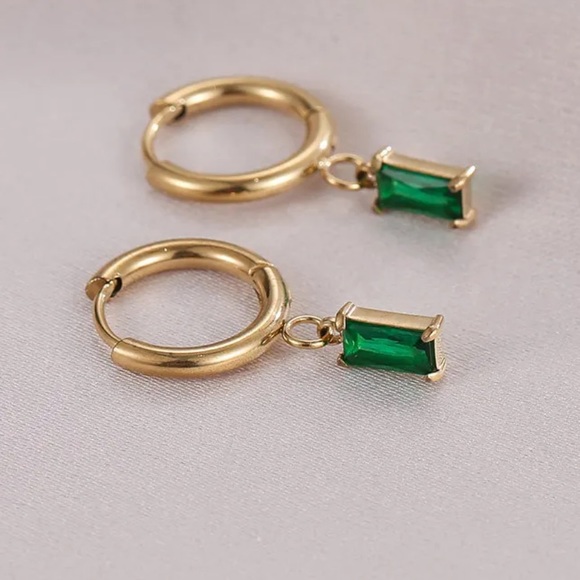Jewelry - 14K Gold and Emerald Hoop Drop Earrings